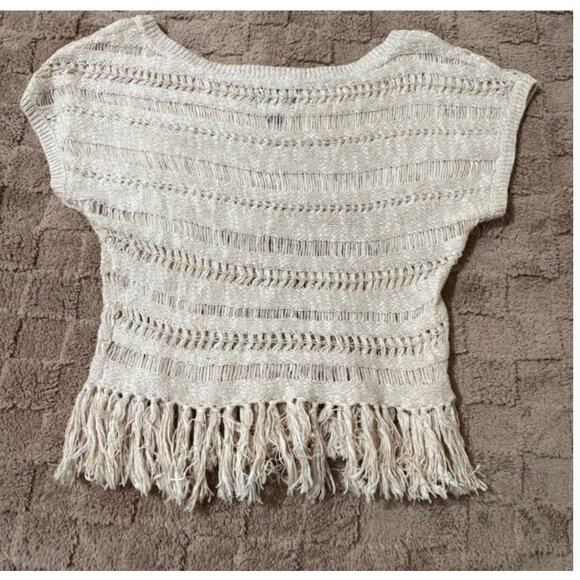 American Eagle Outfitters Crochet Woven Tassel Fringe Boho Top Oatmeal S - Picture 3 of 9